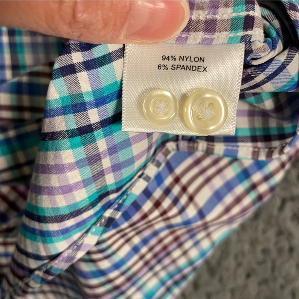 Peter Millar Men's Summer Comfort Button Up Shirt XXL Blue Purple Plaid Preppy - Picture 6 of 12